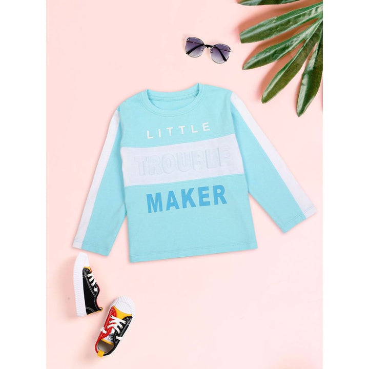 Meemee Boys Full Sleeves Printed Cotton T-Shirts In Light Blue