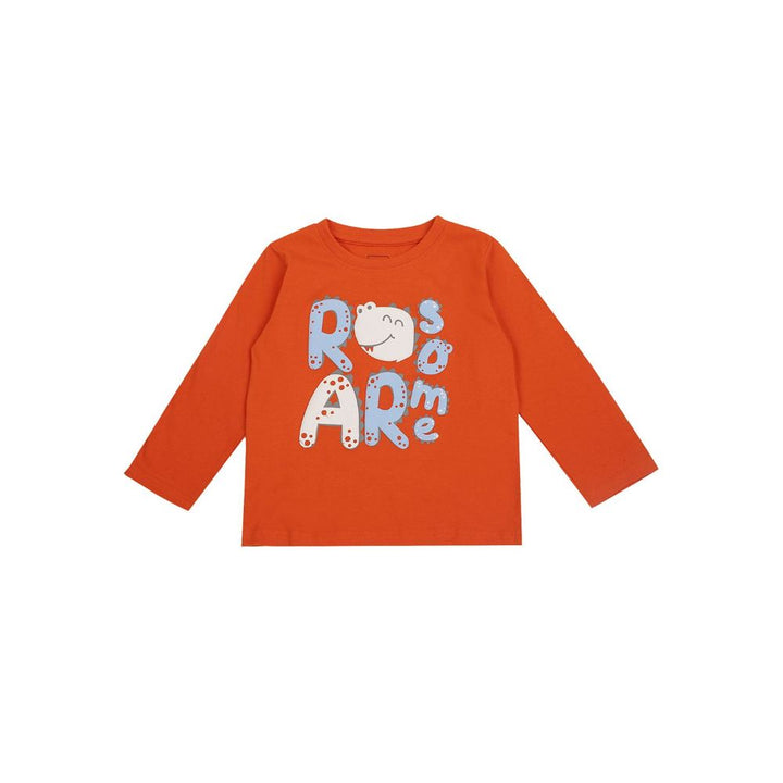 Meemee Boys Full Sleeves Printed Cotton T-Shirts In Rust