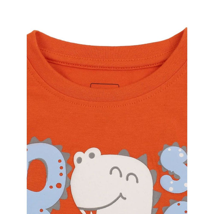 Meemee Boys Full Sleeves Printed Cotton T-Shirts In Rust