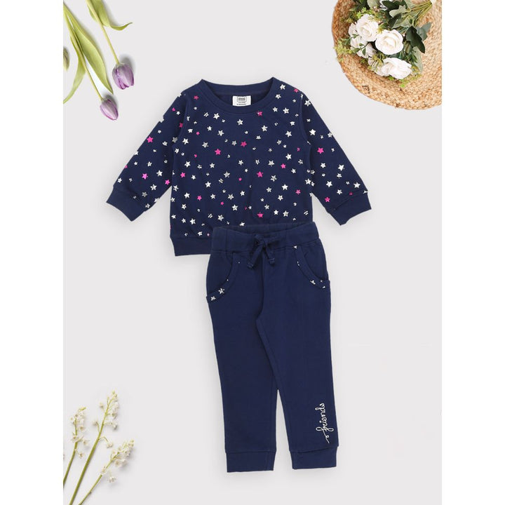 Mee Mee Printed Cotton Jogger Set For Girls -Navy