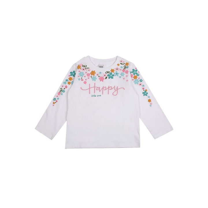 Meemee Girls Full Sleeves Printed Cotton T-Shirts In White