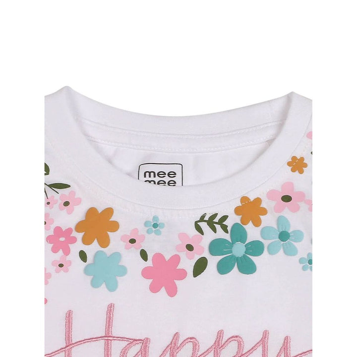 Meemee Girls Full Sleeves Printed Cotton T-Shirts In White