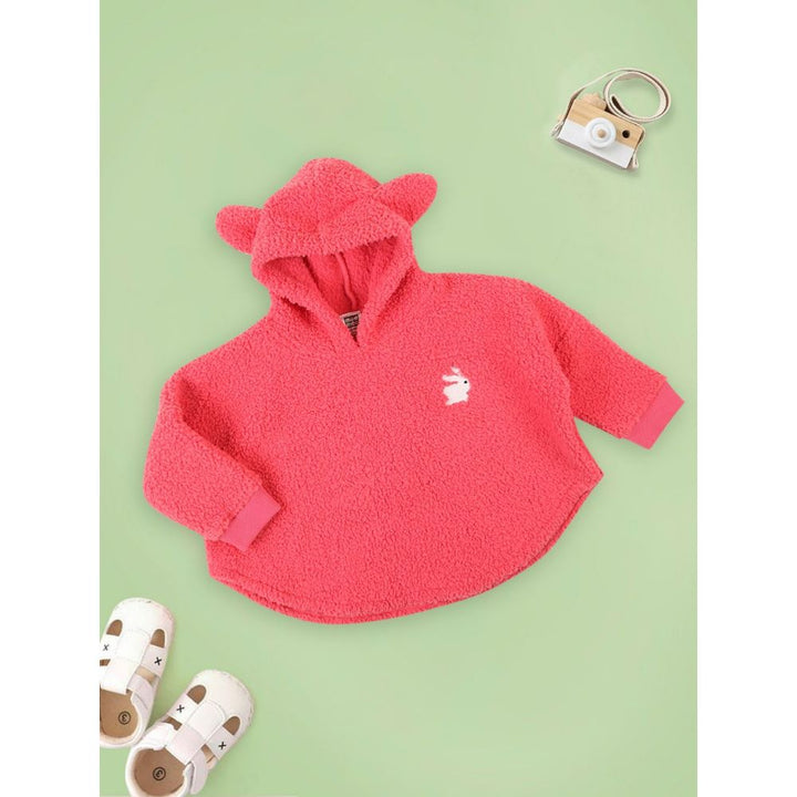 Mee Mee Pink Fur Sweater for Girls with Rabbit Print