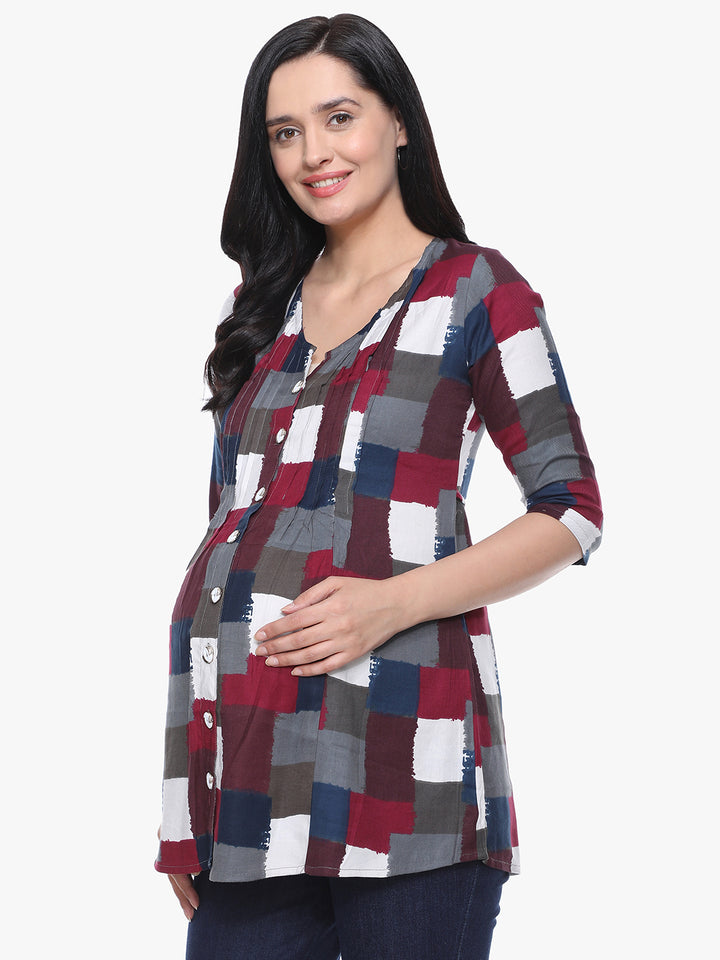 Mee Mee Stylish Maternity Top with Nursing Option – Grey