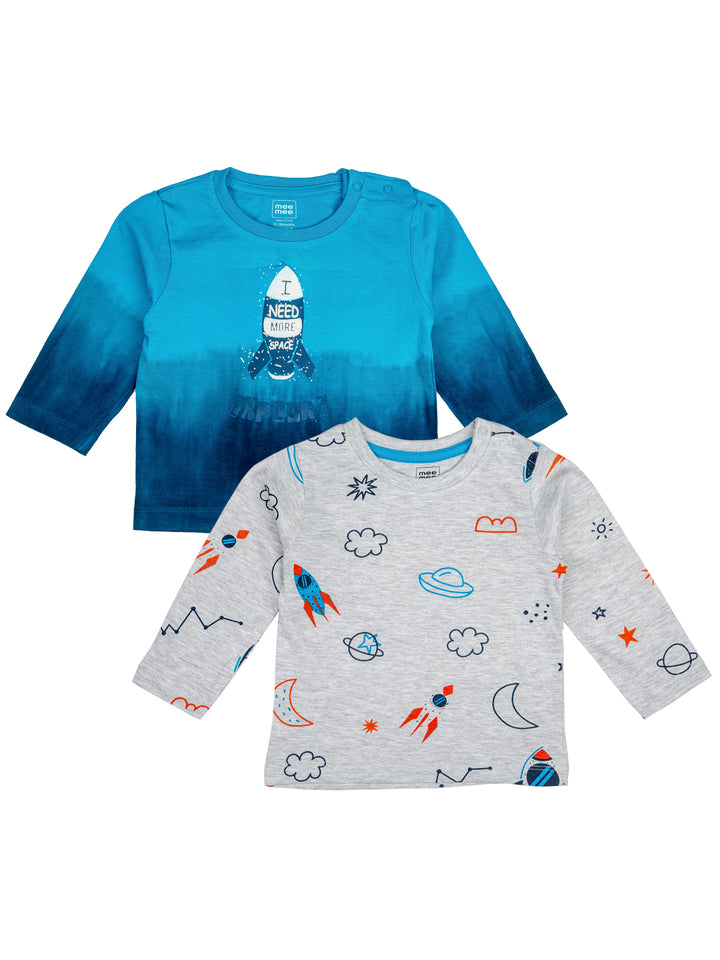 Mee Mee Boys Pack Of 2 T-shirt – Turq Blue & Ecru Melange