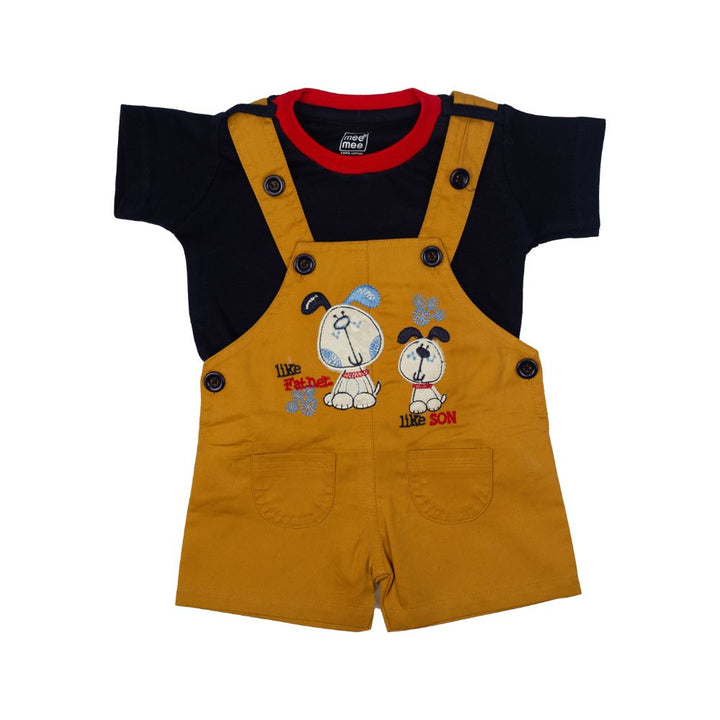 Mee Mee Baby Navy T-Shirt With Dog Applique Brown Dungaree Set