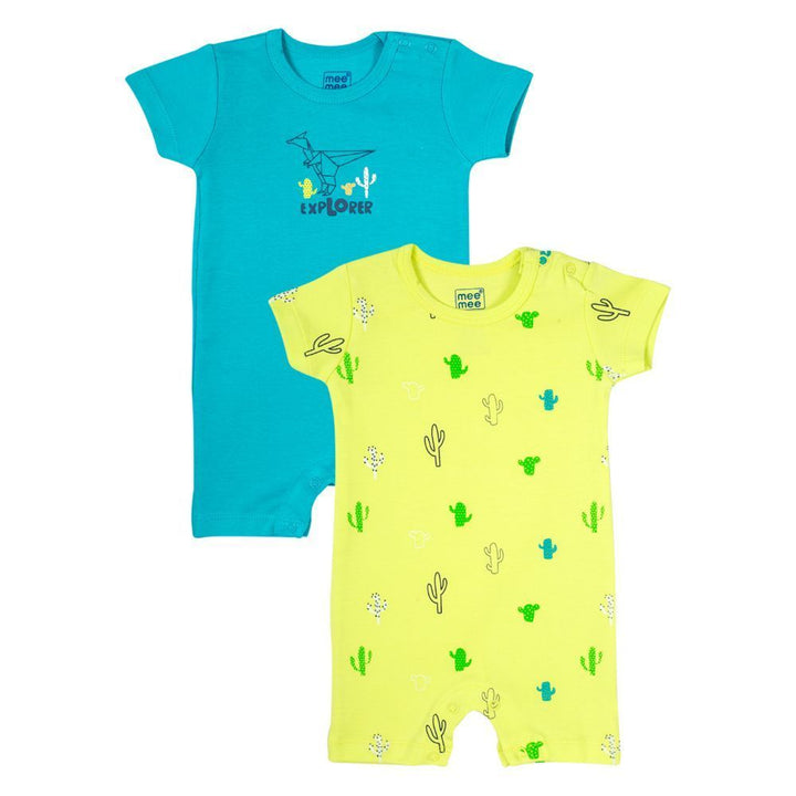 Mee Mee Kids Printed Romper Pack Of 2 -Lime & Teal