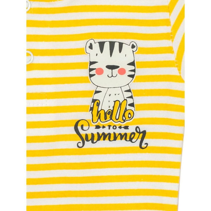 Mee Mee Kids Stripe & Solid Bodysuit Pack Of 2 - Yellow & Light Grey Melange