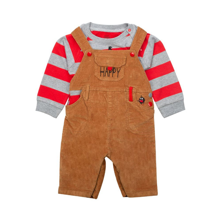 Mee Mee Boys Full Sleeve Red T-Shirt With Denim &Amp Fleece Dungree Set