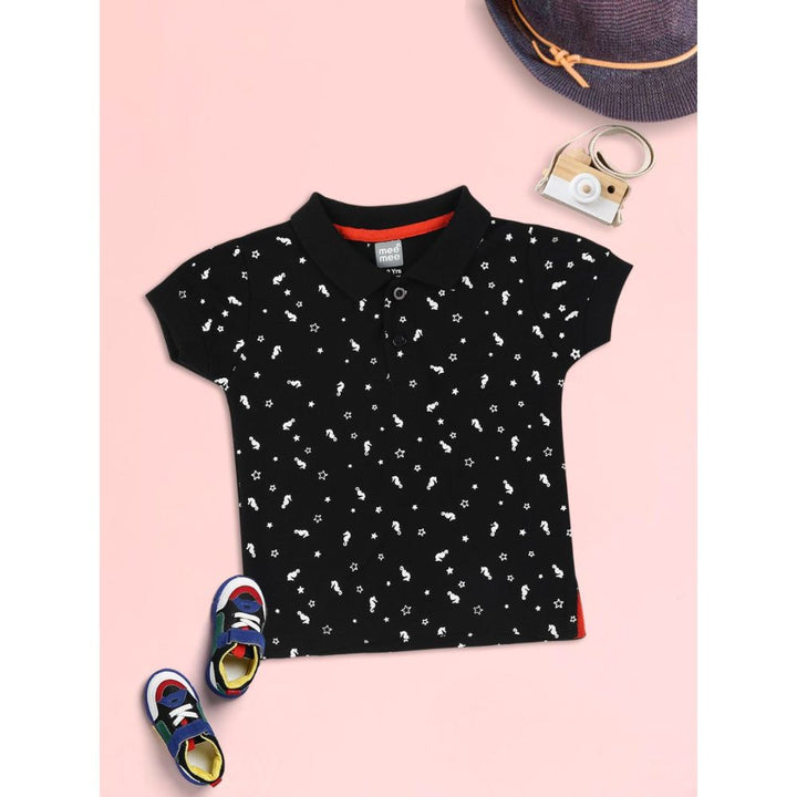 Meemee Boys Full Sleeves Printed Cotton T-Shirts In Black