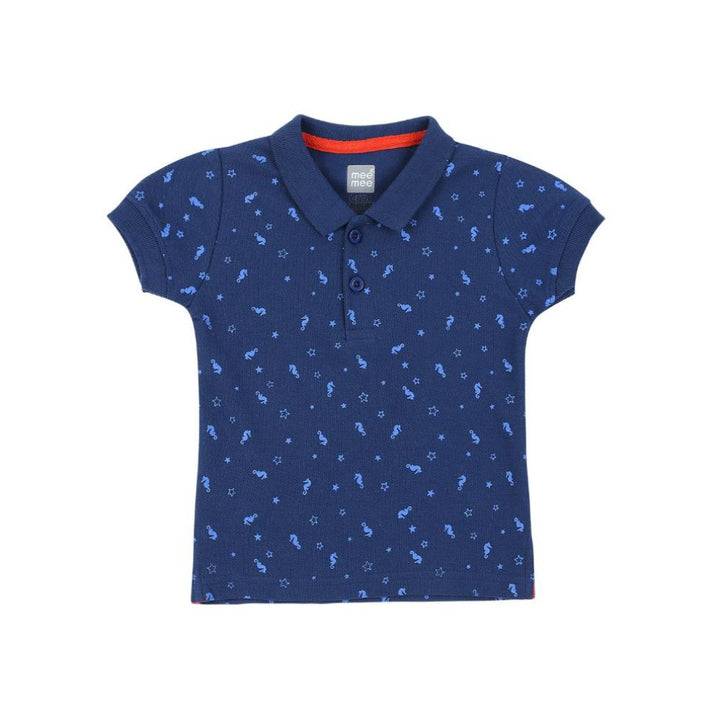 Meemee Boys Full Sleeves Printed Cotton T-Shirts In Navy