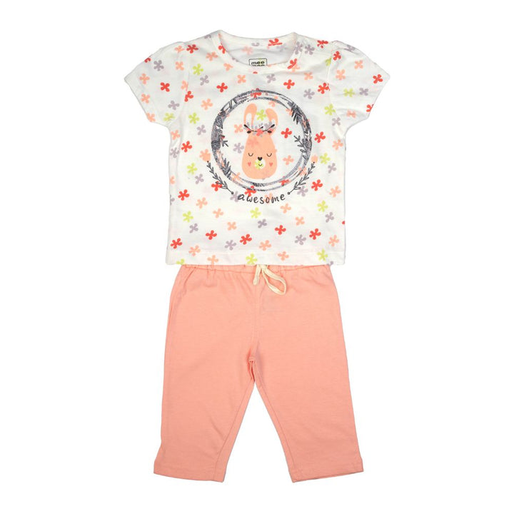 Mee Mee Kids Short Sleeve Flower Printed With Bunny Print Night Suit