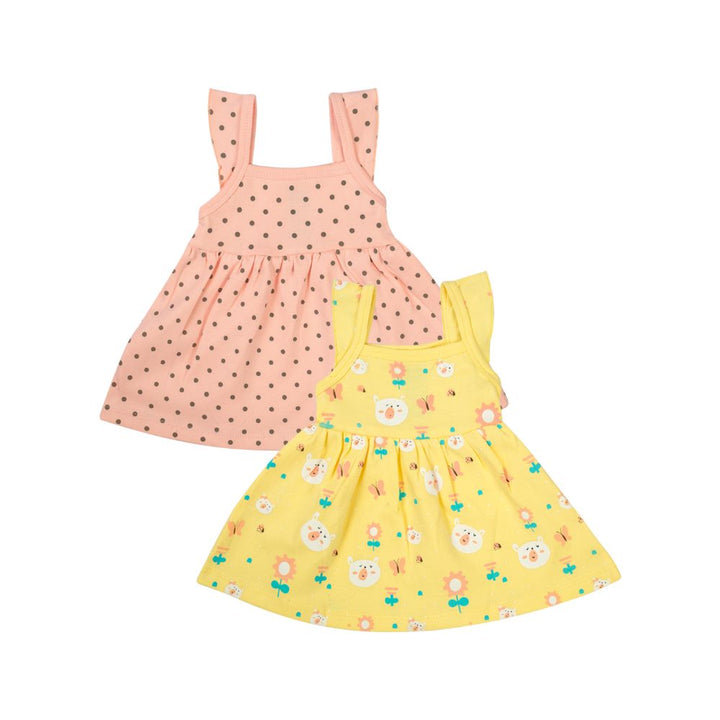 Mee Mee Girls Printed Frock Pack Of 2 -Yellow & Light Pink