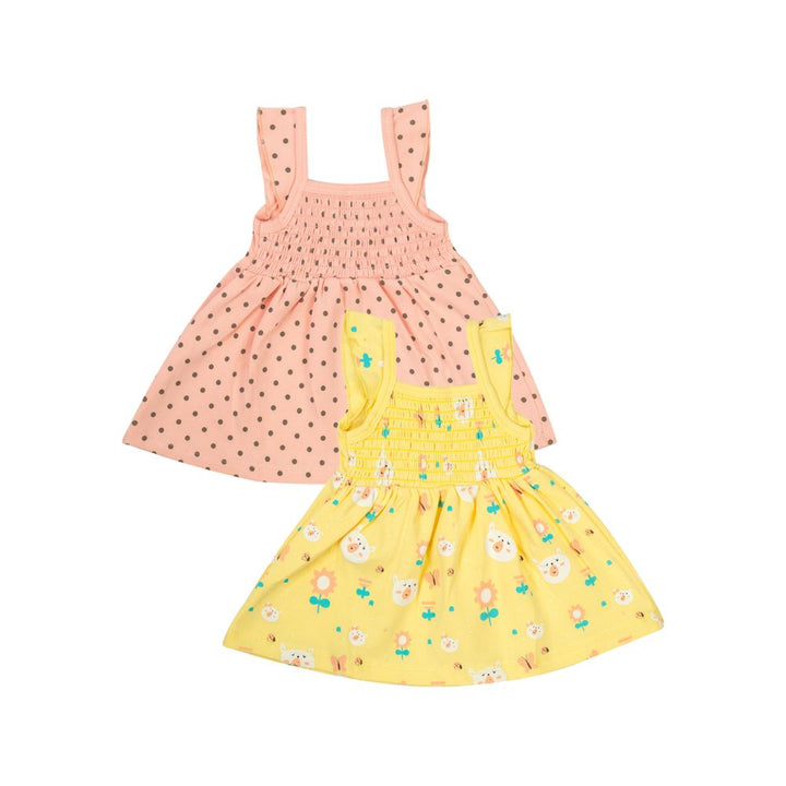 Mee Mee Girls Printed Frock Pack Of 2 -Yellow & Light Pink