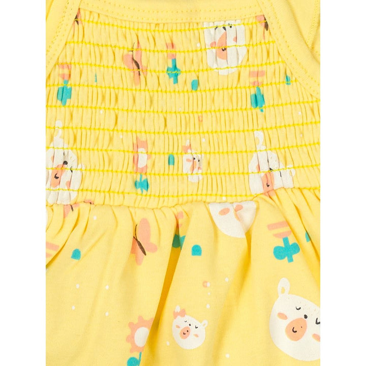 Mee Mee Girls Printed Frock Pack Of 2 -Yellow & Light Pink