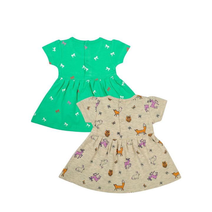 Mee Mee Girls Printed Frock Pack Of 2 -Oat & Mint