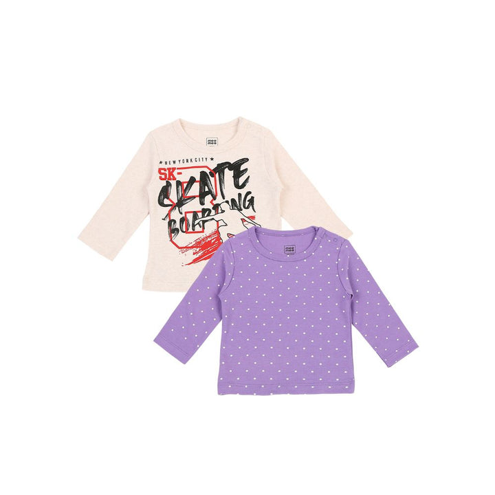 MeeMee Girls Full Sleeves Printed Cotton Tops - Pack of 2