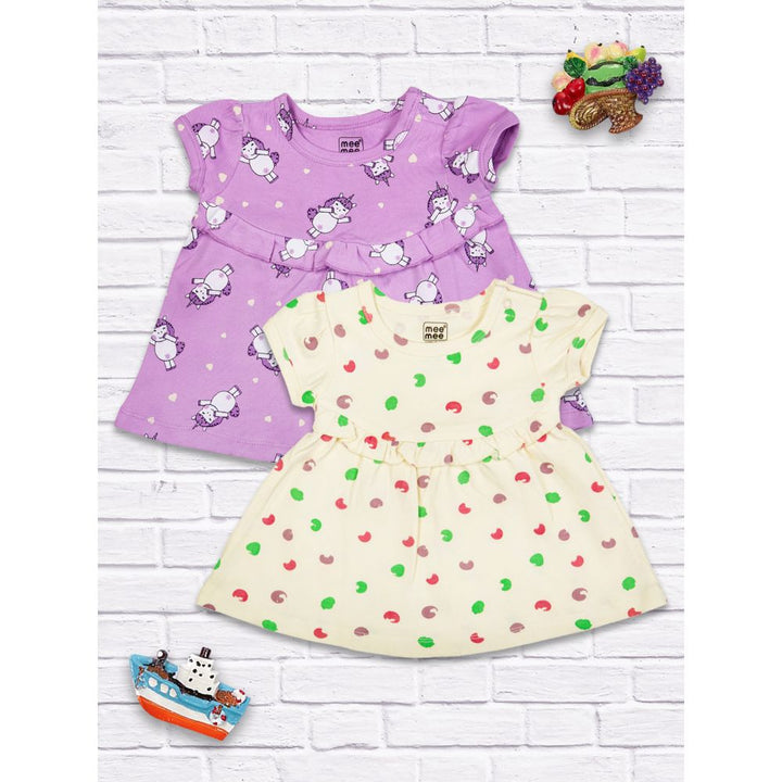 Mee Mee Girls Printed Frock Pack of 2 -Lilac & Off White