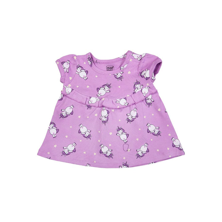 Mee Mee Girls Printed Frock Pack of 2 -Lilac & Off White