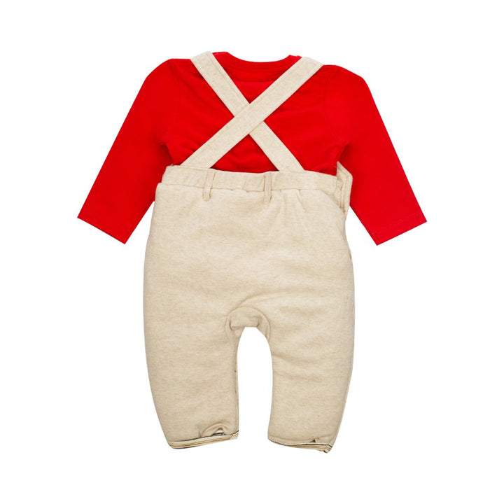 Full Sleeve Boys Dungaree Set (Beige_Melange_Red)