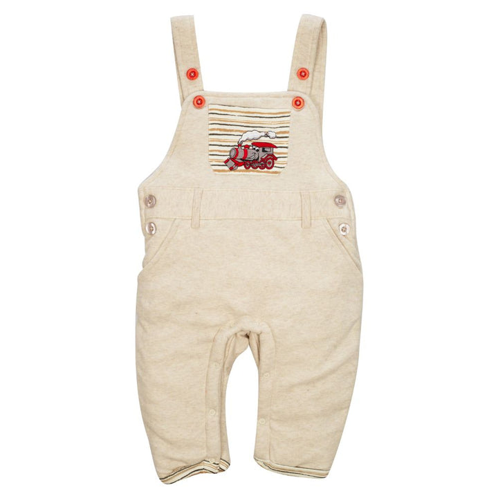 Full Sleeve Boys Dungaree Set (Beige_Melange_Red)