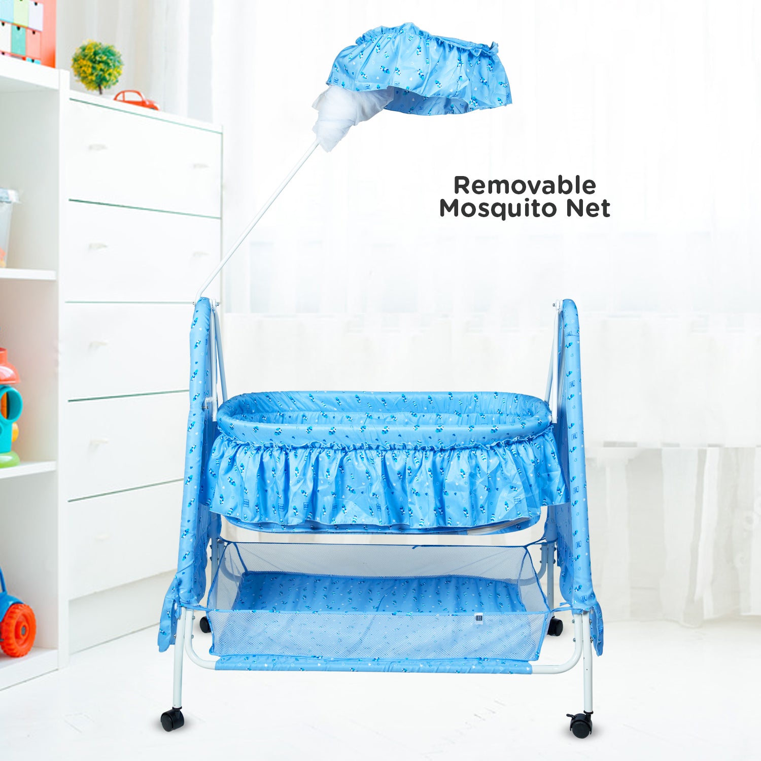 Buy Spacious Swinging Baby Cradle with Mosquito Net Blue Online in India Me n Moms