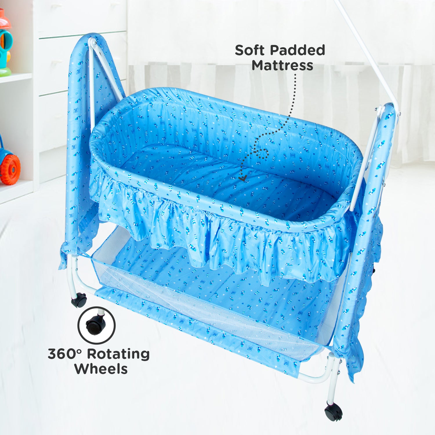 Buy Spacious Swinging Baby Cradle with Mosquito Net Blue Online in India Me n Moms